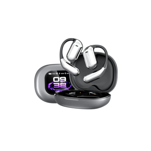 FITTEK AI Open-Type True Wireless Translation Earbuds, Real-Time Two-Way Translation, Silver-Gray